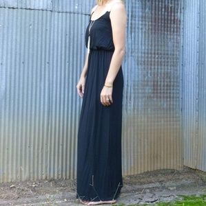 Black Maxi Dress with Cream Crochet Detail